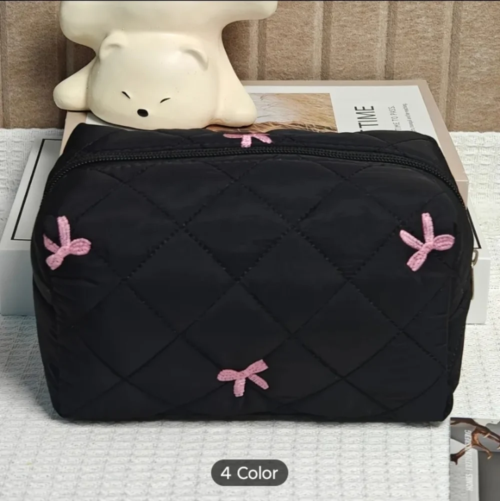 Black Quilted Women's Bag with Pink Accents